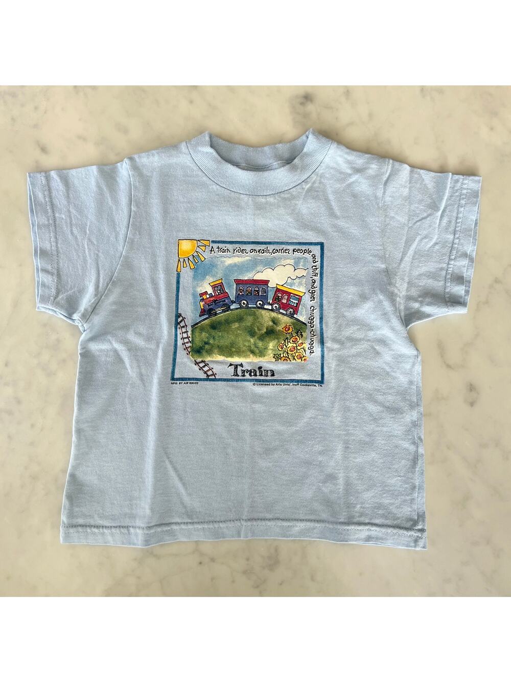 Vintage Boy's Light Blue Train Puff Print T Shirt / 5